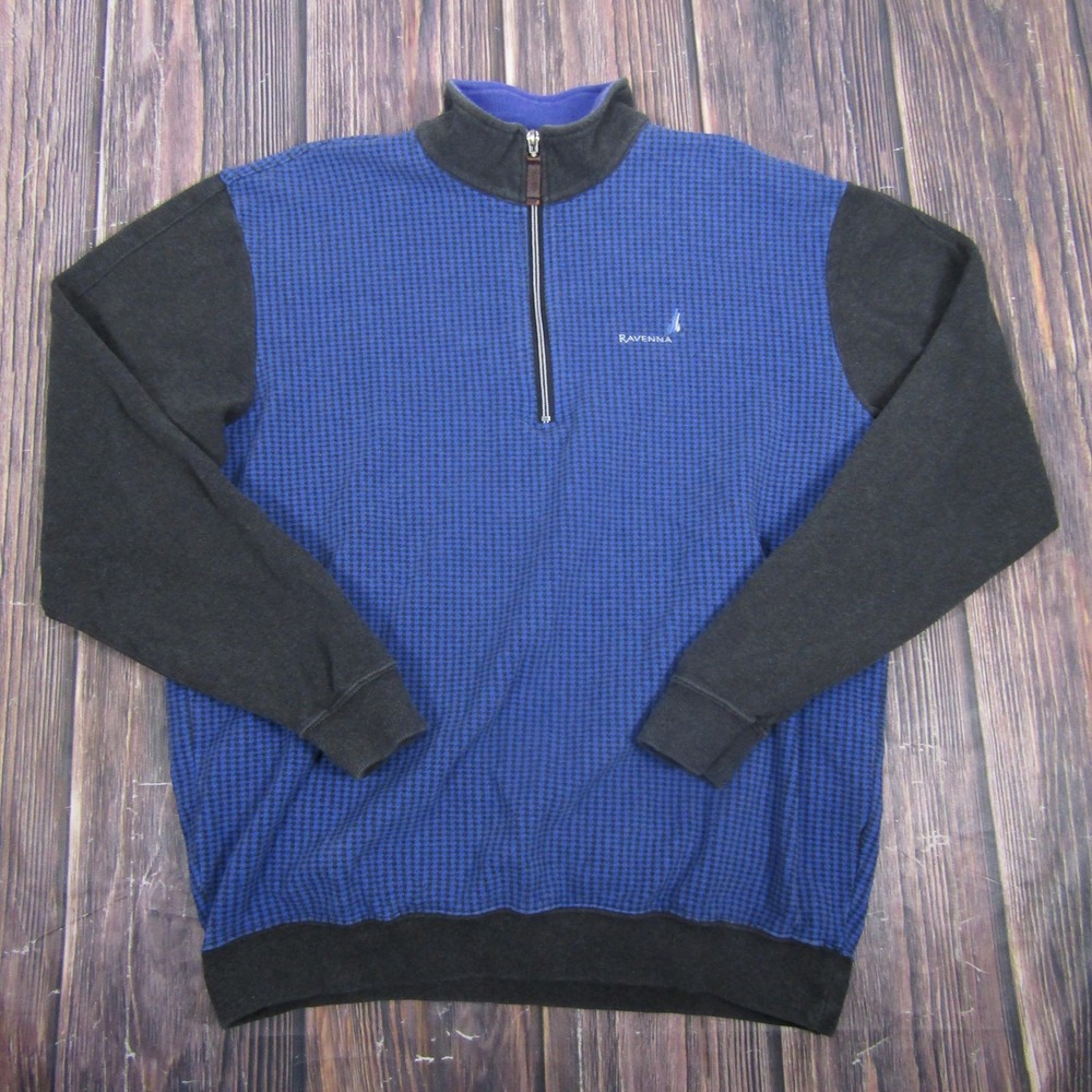 Straight Down Sweater Mens Large Blue Fleece 1/4 Zip Mock Neck Golf‎ Pullover